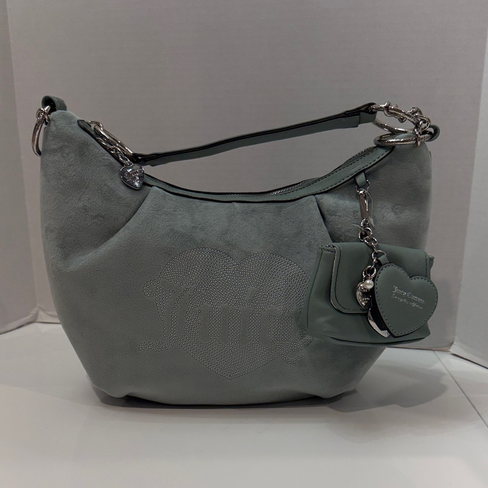 Juicy Couture Sage Green Rhinestone Heart Hobo Bag NWT - Picture 3 of 8